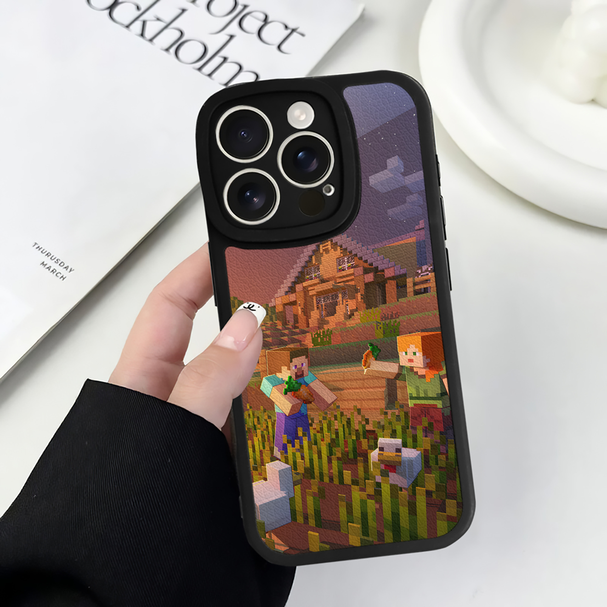 （画像用） マインクラフト ブロックの世界 Minecraft MC Block world 【iPhone 16シリーズ対応】シリコンスマホケース（レザー調） 材質：シリコン